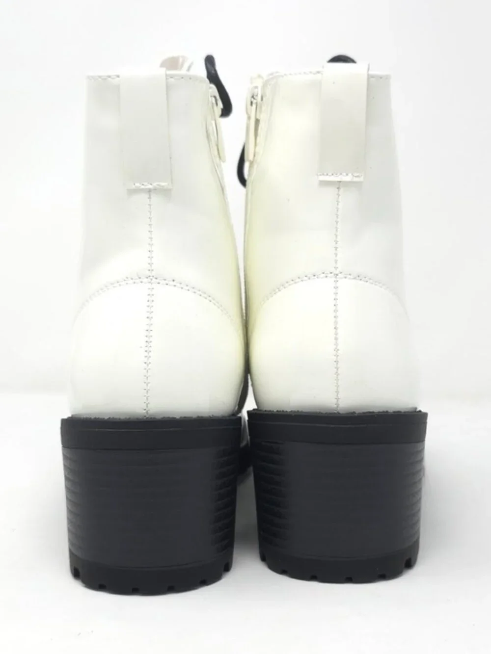 Combat Boots Chunky Heel Lace Up Side Zipper Faux Leather White Pat Ankle Boot - Picture 6 of 12
